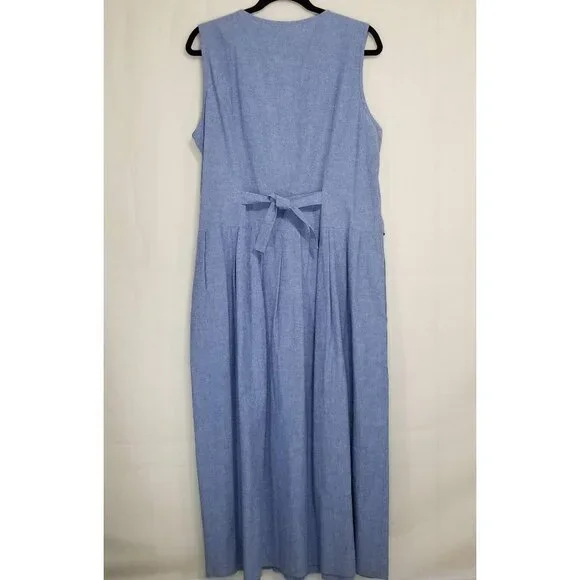 Vintage LANZ Embroidered Cottagecore Prairie Dress Blue Size 14 Pleated Skirt - Picture 2 of 11